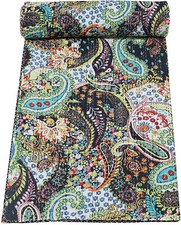 Indian Handmade Cotton Paisley Print Kantha Quilt Throw Reversible Blanket