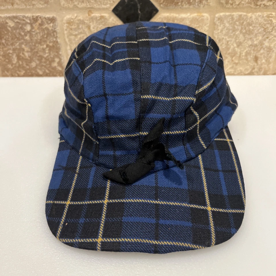 Vintage Deadstock 1960s Trapper Hat Cap Ear Flaps Men 7 1/8 Blue Tartan Plaid - Image 2 of 4