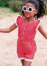 Girls Wildflowers clothing Red Cherry Pie Gingham Romper size 14 EUC