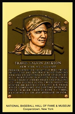 Travis Jackson Baseball Hall of Fame Plaque Postcard 