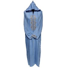 Femmes Marocain Bleu Coton / Malifa Laine Mélange Long Manche Capuche Djellaba J