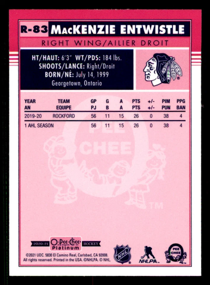 2020-21 O-Pee-Chee Platinum Retro #R83 MacKenzie Entwistle - Image 2 of 2