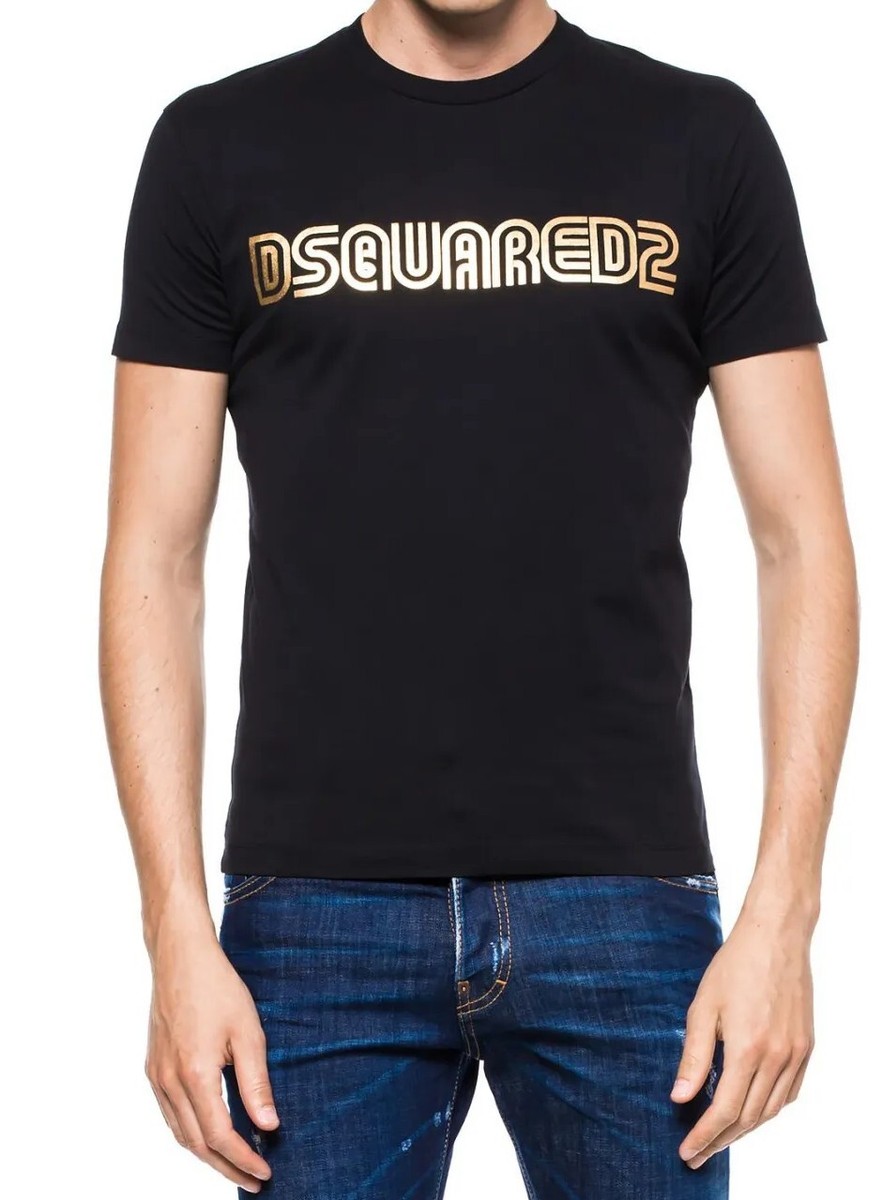 DSQUARED2 D2 T-SHIRT MENS GOLD FOIL LOGO TEE - BLACK - 100