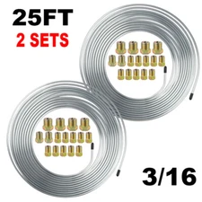 2× Brake Line Tubing Kit Flexible Double Galvanized Steel 25 Ft. 3/16 16 Fitting