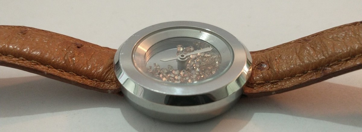Andre Giroud Womens Silver Floating Gem Ostrich Band Watch New Battery Works Andre Giroud Floating Crystal Watch New Battery Working  main image 3