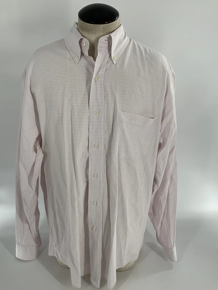 Camisa de vestir Brooks Brothers para hombre 16 34 rosa a cuadros algodón cuello con botones YGI E3-262 Foto 2 de 4