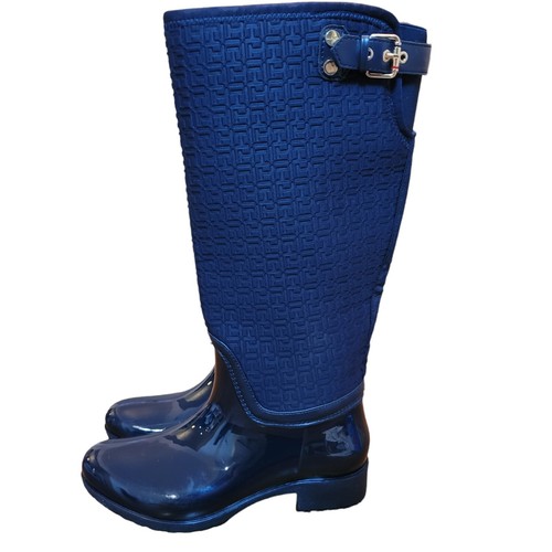 Tommy Hilfiger Womens Blue Lined Rain Boots Textile Upper Size 7M