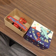 Vintage Tin Windup Training Plane Working Mint W Box Flips Cool Fun Toy