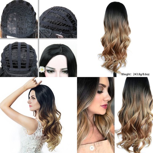 US 1-2 Pack 23" Golden Brown to Gold Ombre Long Curly Blonde Wig Synthetic Hair - Picture 9 of 15