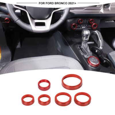 6 Air Conditioner/Headlight/Audio Switch Knob Trim Cover for Ford Bronco 21+ Red