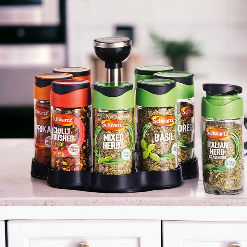 Revolving Rotating Spice Rack Jar Herbs Spices Set Engraved Handle 8pc Schwartz eBay