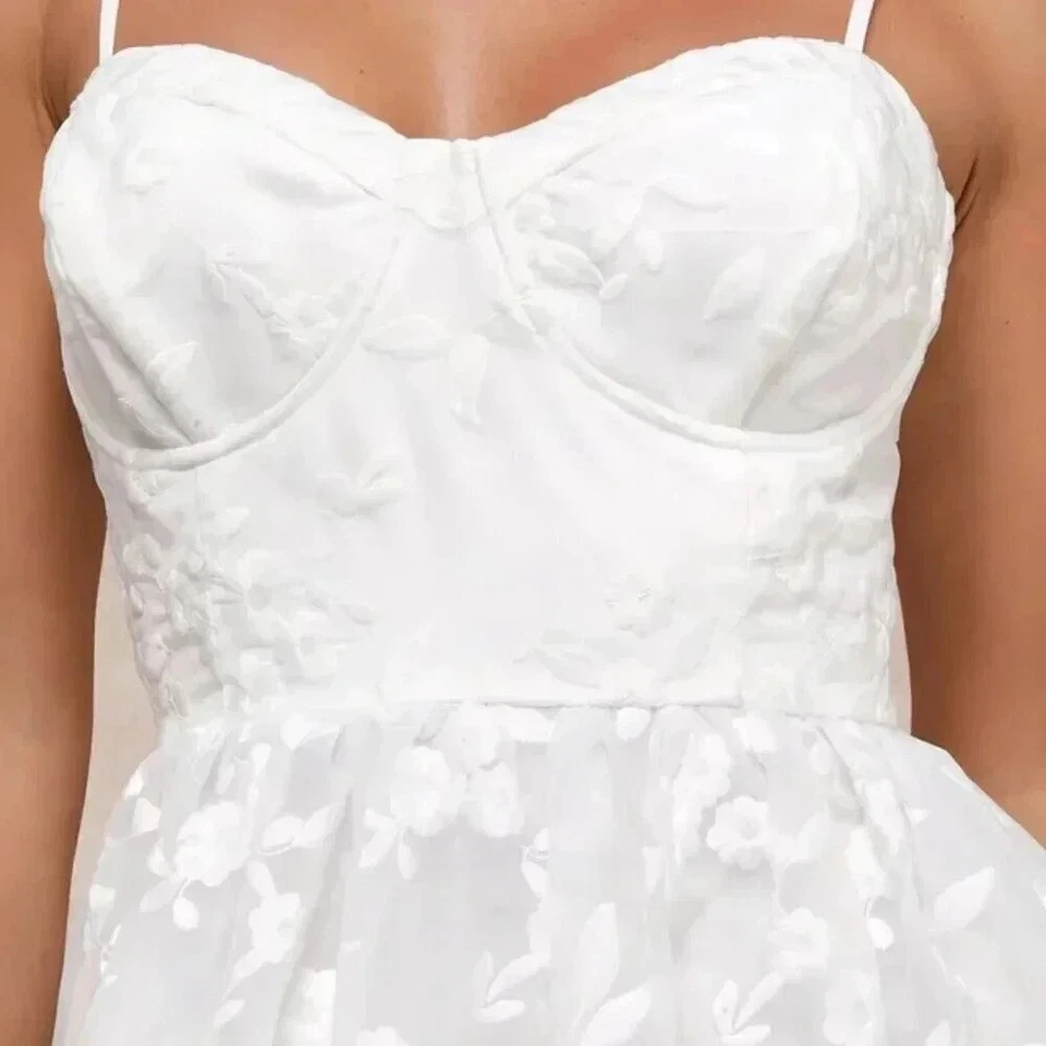 S - NWOT Lulus Ethereal Perfection White Organza Embroidered Bustier Maxi Dress - Image 3 of 4