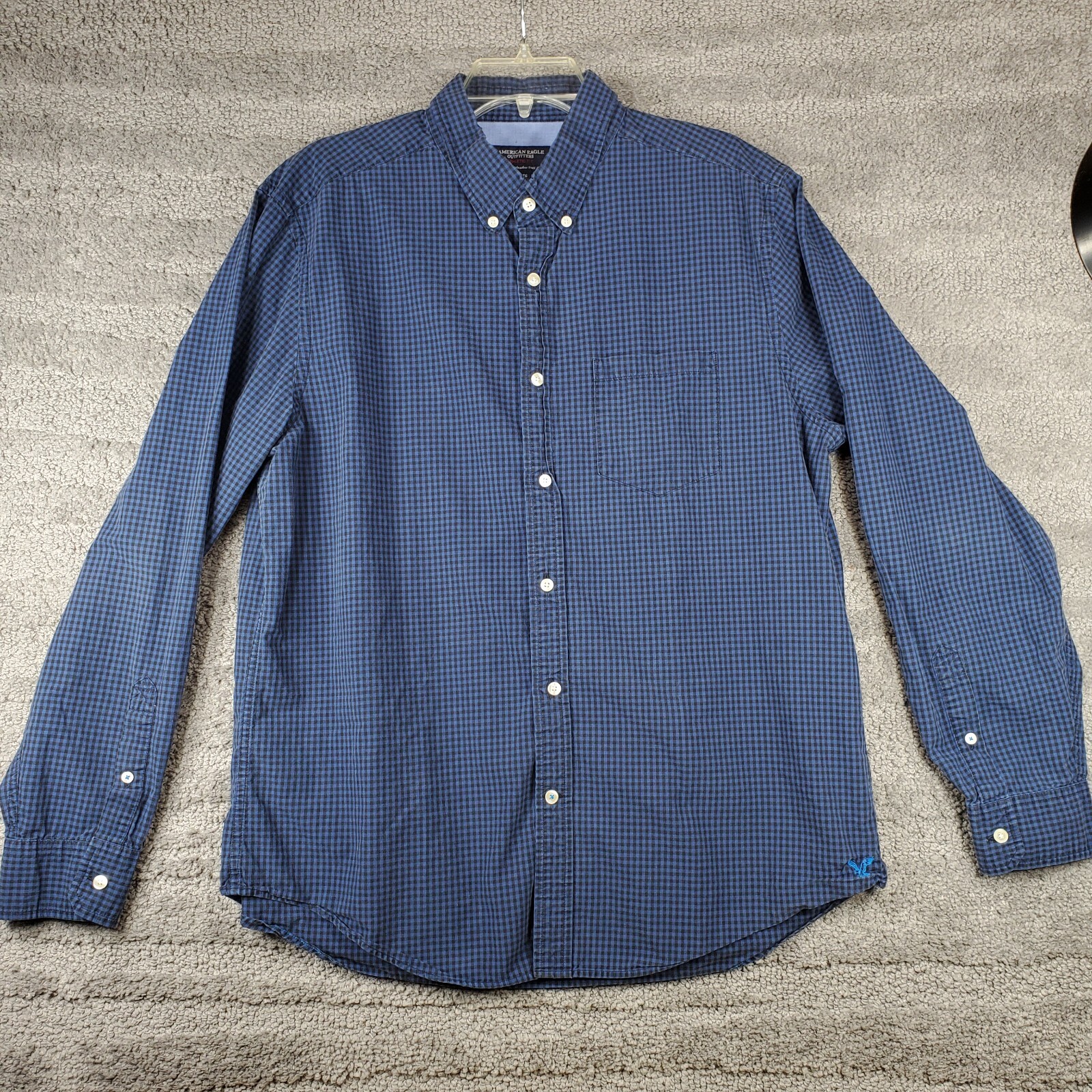 American Eagle Men's XL Shirt Long Sleeve Button Front Blue Black Plaid eBay