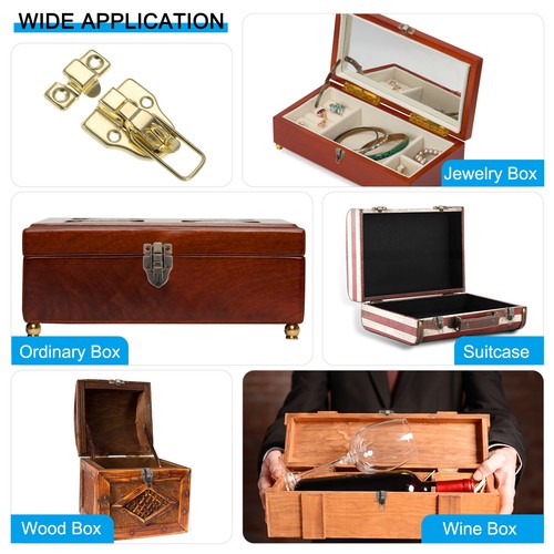 2 Pack Small Metal Duckbilled Box Toggle Latch with Padlock Hole & Screw, Gold - Bild 6 von 6