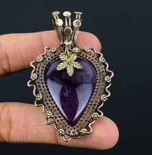 Amethyst Handmade Gemstone Copper Wire Wrapped Jewelry Designer Pendant