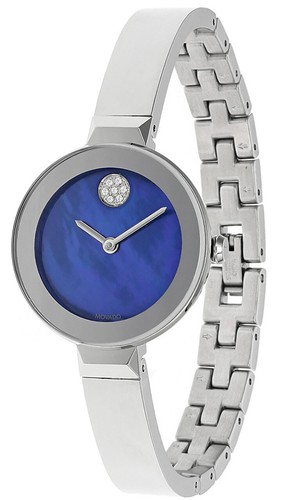 New Movado Bold Blue MOP Dial S-Steel 