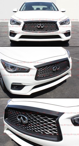FOR:2018-2023 INFINITI Q50 CARBON FIBER FRONT GRILL OUTLINE TRIM COVER OVERLAY - Picture 4 of 5