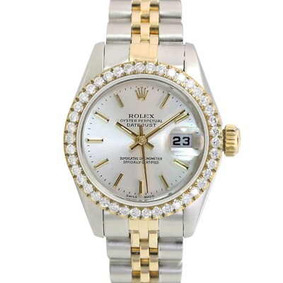 Rolex Datejust 69173 Two-Tone 18KY Steel Silver Index Dial Diamond Bezel Watch