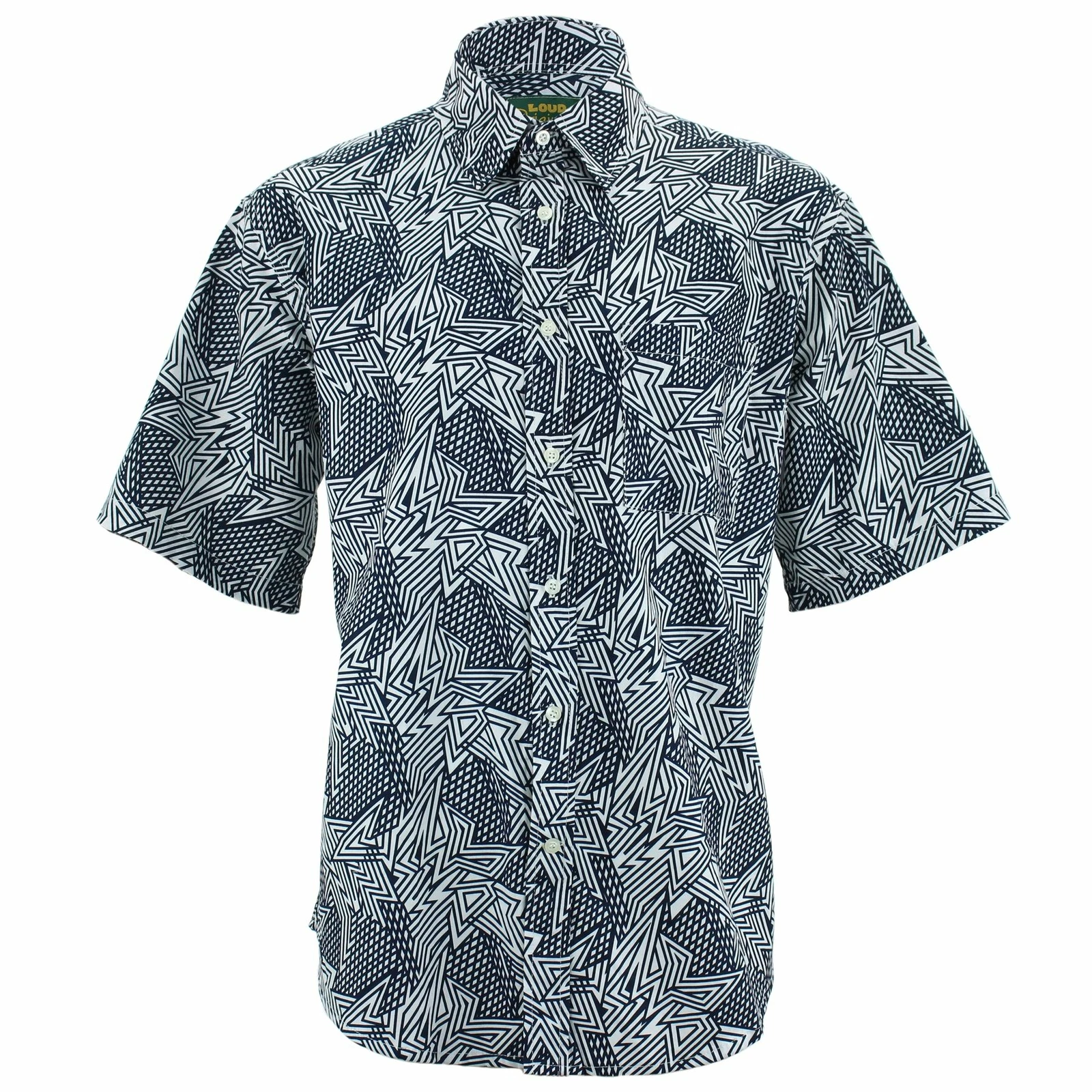 Regular Fit Short Sleeve Shirt Loud Originals Geometric Monochrome Zig Zag Black