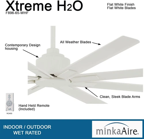 Xtreme H2O 65" Outdoor Ceiling Fan with DC Motor - Flat White Finish - Picture 2 of 9
