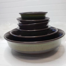 (6) Franciscan Madeira MCM Retro Green Brown Set of 4 Nesting Serving Bowls + 2