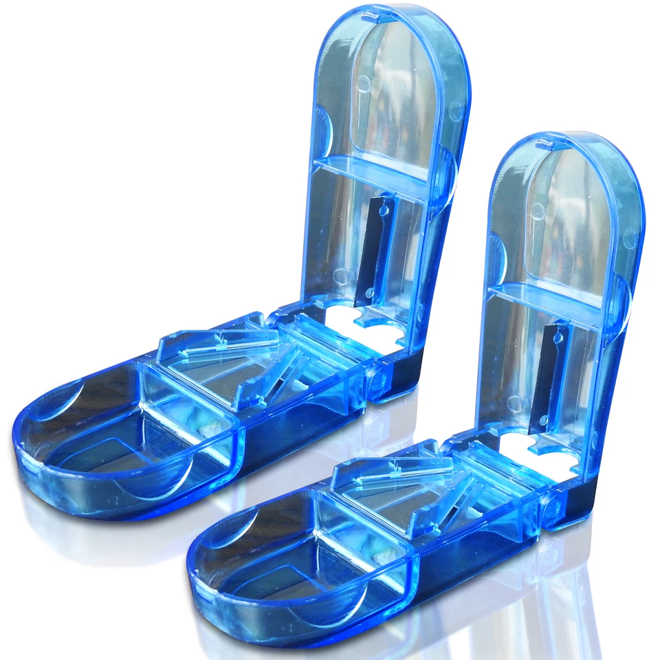 RE-GEN Doppelpack Pillenschneider Splitter Teiler Brecher Spender Aufbewahrungsbox Werkzeug