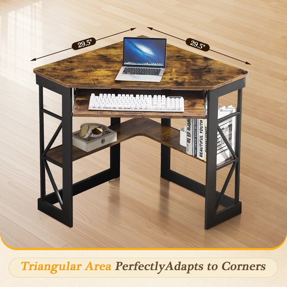 Triangle Corner Computer Desk Small Spaces Home Office Desk Laptop Work Table - Image 4 of 4