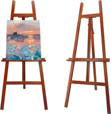 A-Frame Wooden Painting Display Walnut Easel, Adjustable Pine Wood Standing Ease