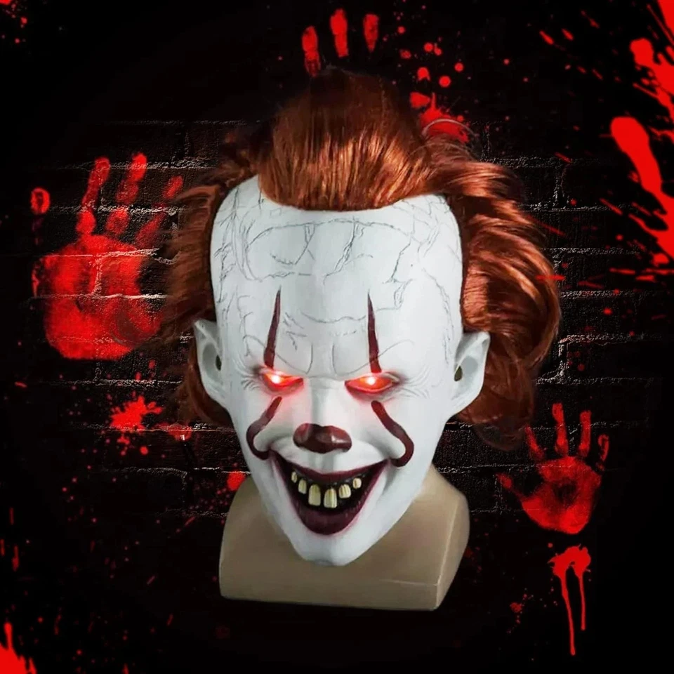 LED Pennywise Clown Mask Stephen King's IT Halloween Cosplay Full Mask Costume  - Image 3 of 4