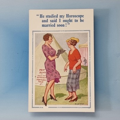 Donald McGill Comic Postkarte um 1950 Spinster bald verheiratet Wahrsagerin