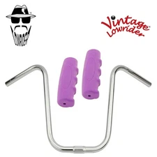 Original Lowrider 13" 25.4 U Handlebar Chrome 0214 120mm Grips Solid/Purple