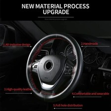 Genuine Leather Car Steering Wheel Cover Wrap Anti-slip Diy Sewing For 15 38cm