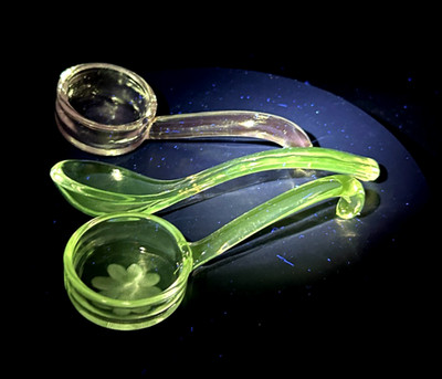 3 Vintage Clear Glass 5'' & 6'' Spoons, Has a Green Manganese Glow