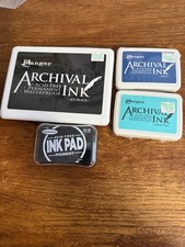 Ranger Archival Ink Pad Lot Jumbo Jet Black Cobalt Aquamarine Stamping Scrapbook