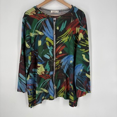 Jess & Jane Picardy Abstract Brushstroke Button Front Top XL Made in USA Artsy
