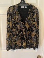 Chicos Travelers Stretch One Button Blazer Black Moody Floral Size 1 Medium