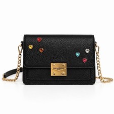 Karl Lagerfeld Paris Black Shoulder Bag Heart Gemstones Gold Chain for Women