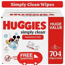 Huggies Simply Clean Unscented Baby Wipes, 11 Packs, 704 Total Ct