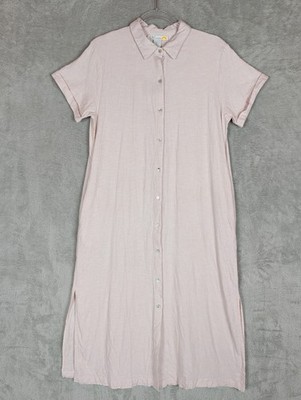 C&C California Linen Viscose Shirt  Dress Maxi Neutral Minimalist Size L Beachy