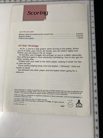 ATARI 7800 GAME MANUAL One On One Dr J Larry Bird Basketball- Instructions Only