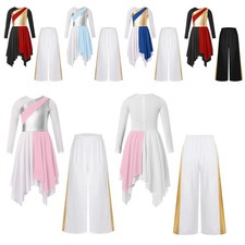 Kids Girls Outfits Praise Dancewear 2 Piece Costume Dress Celebration Party