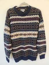 Vintage 90s Aeropostale Chunky Knit Long Sleeve Sweater Fair Isle Geo Mens Blue