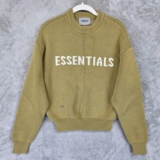 Essentials Fear Of God Sweater Youth Medium Khaki Knit Logo Pullover Paint