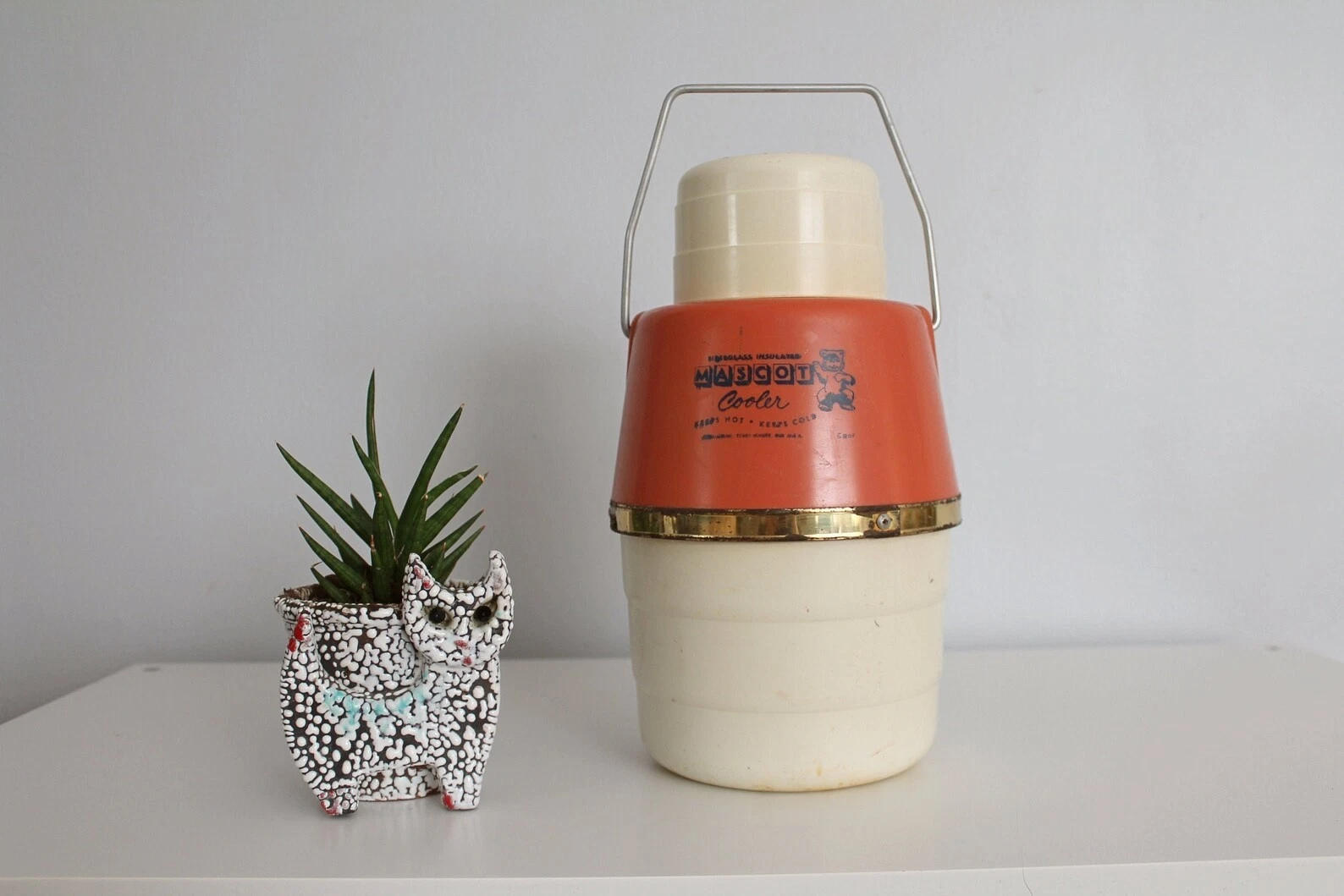 PINK mascot vintage thermos, drink cooler, rustic picnic decor