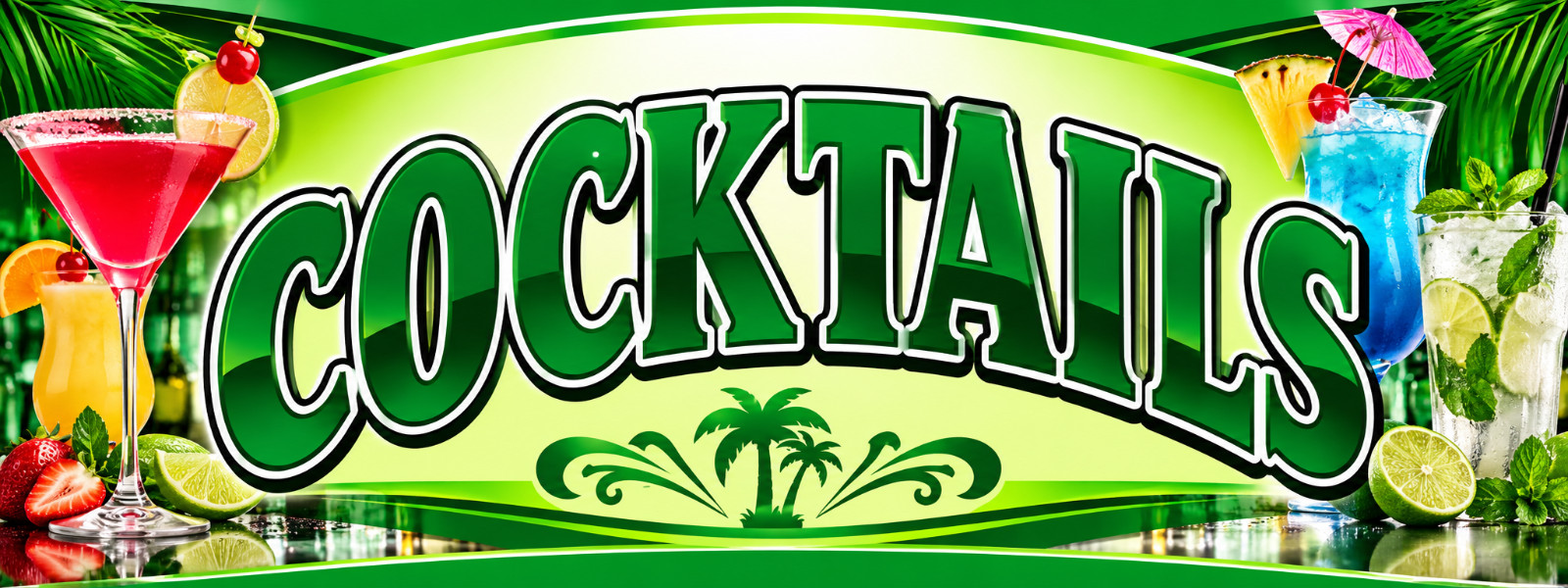 3ft x 8ft COCKTAILS Vinyl Banner- (CAN BE PERSONALIZED)