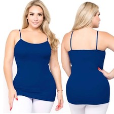 Women Plus Size Navy Seamless Cami Tank Top Spaghetti Strap Shirt Camisole Basic