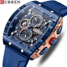 Reloj para hombre Curren esfera cuadrada cuarzo cronógrafo impermeable silicona