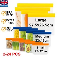 2-24PCS Silicone Reusable Food Storage Bags Zip Lock Freezer Bag Leakproof