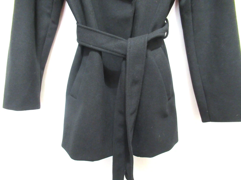 Abrigo para mujer Tahari talla mediana forrado negro con cinturón de longitud media mezcla de lana Foto 3 de 4
