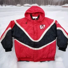 ✅VTG 90's Apex One NCAA Wisconsin Badgers Winter Jacket Mens Large -TEAR/HOLE